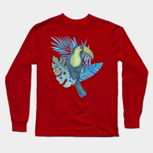 Toucan Parrot with three leaf Jungle Amazon Water colour Beautiful Long Sleeve T-Shirt